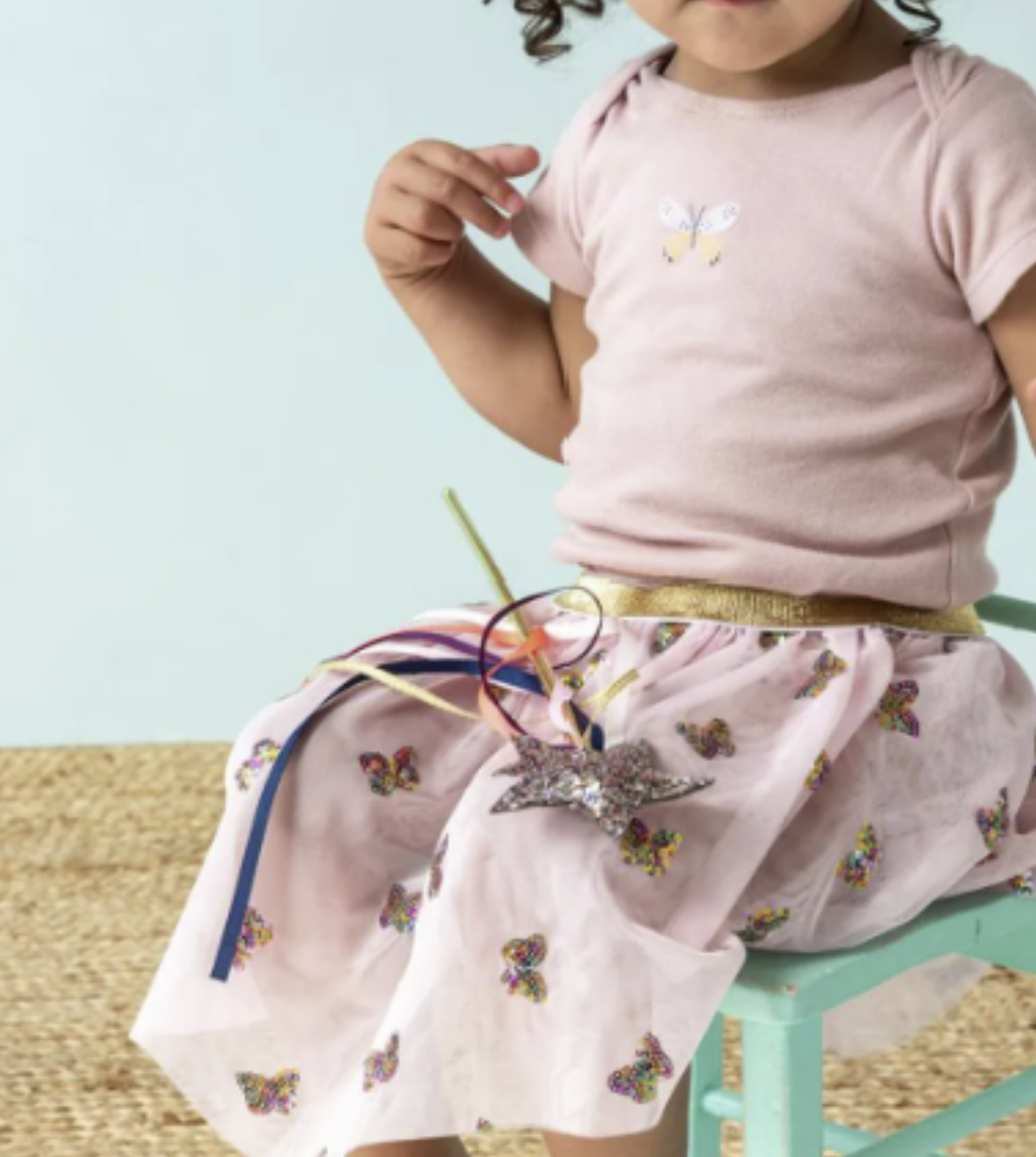 Kids Tüllrock mit Stickerei | Fairy Feenrock | Rosa, Schmetterling, Glitzer