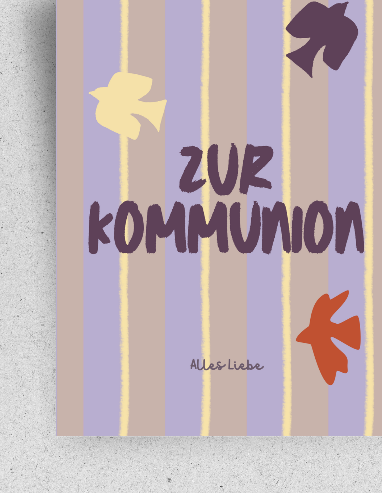 Gestreifte Karte zur Kommunion für Mädchen / mit Umschlag