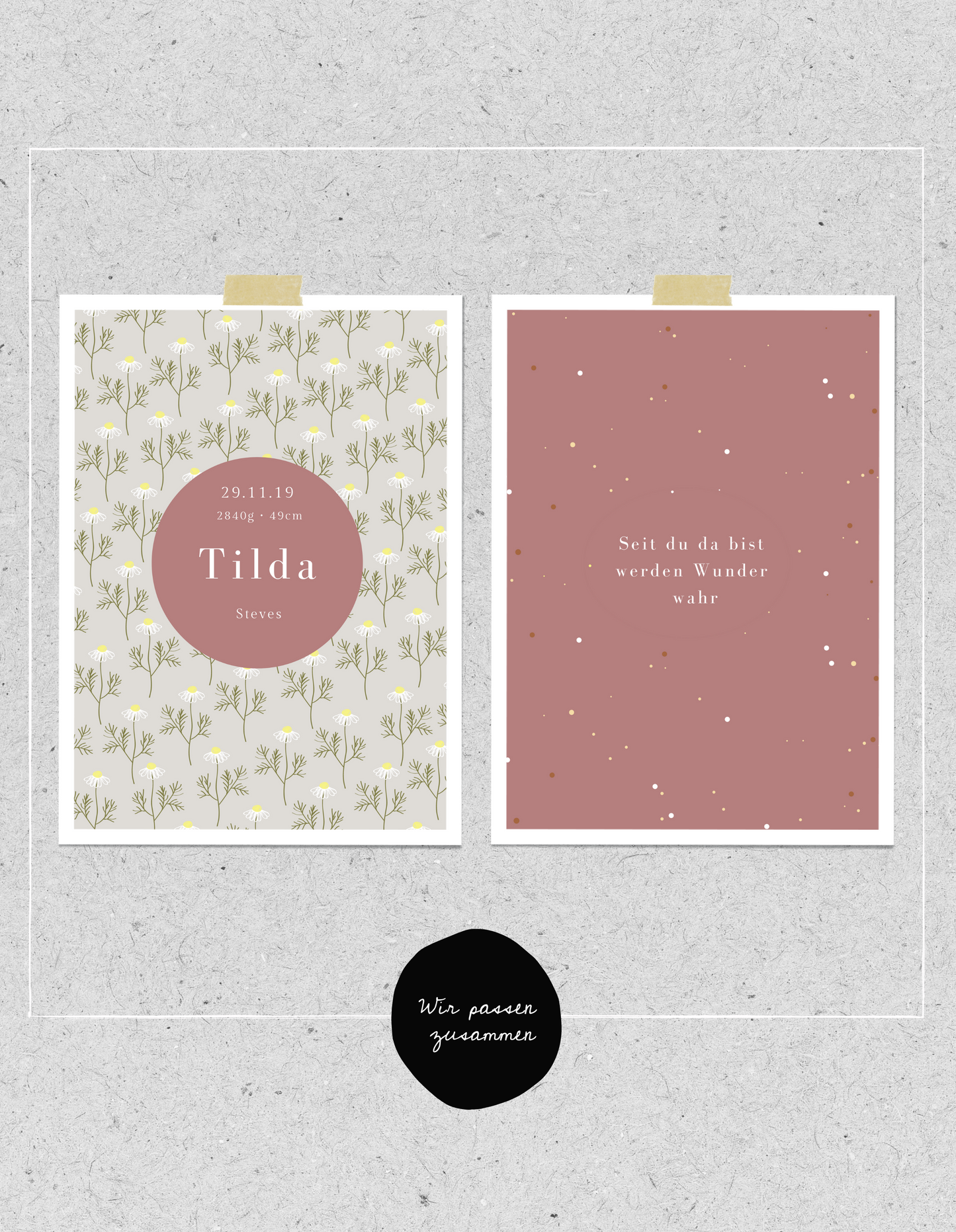 Kids FineArt Print "Grey Flower" | personalisierbar | Geburtsposter