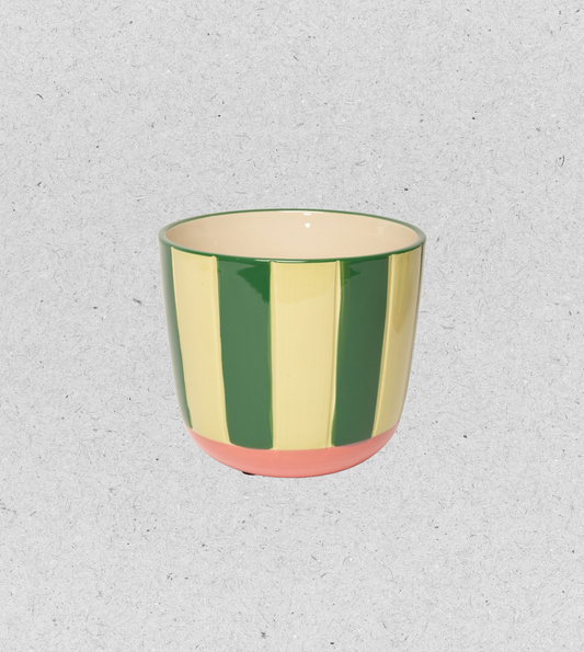 Blumentopf mit Streifen, grün, rosa | 7,5 x 10 cm