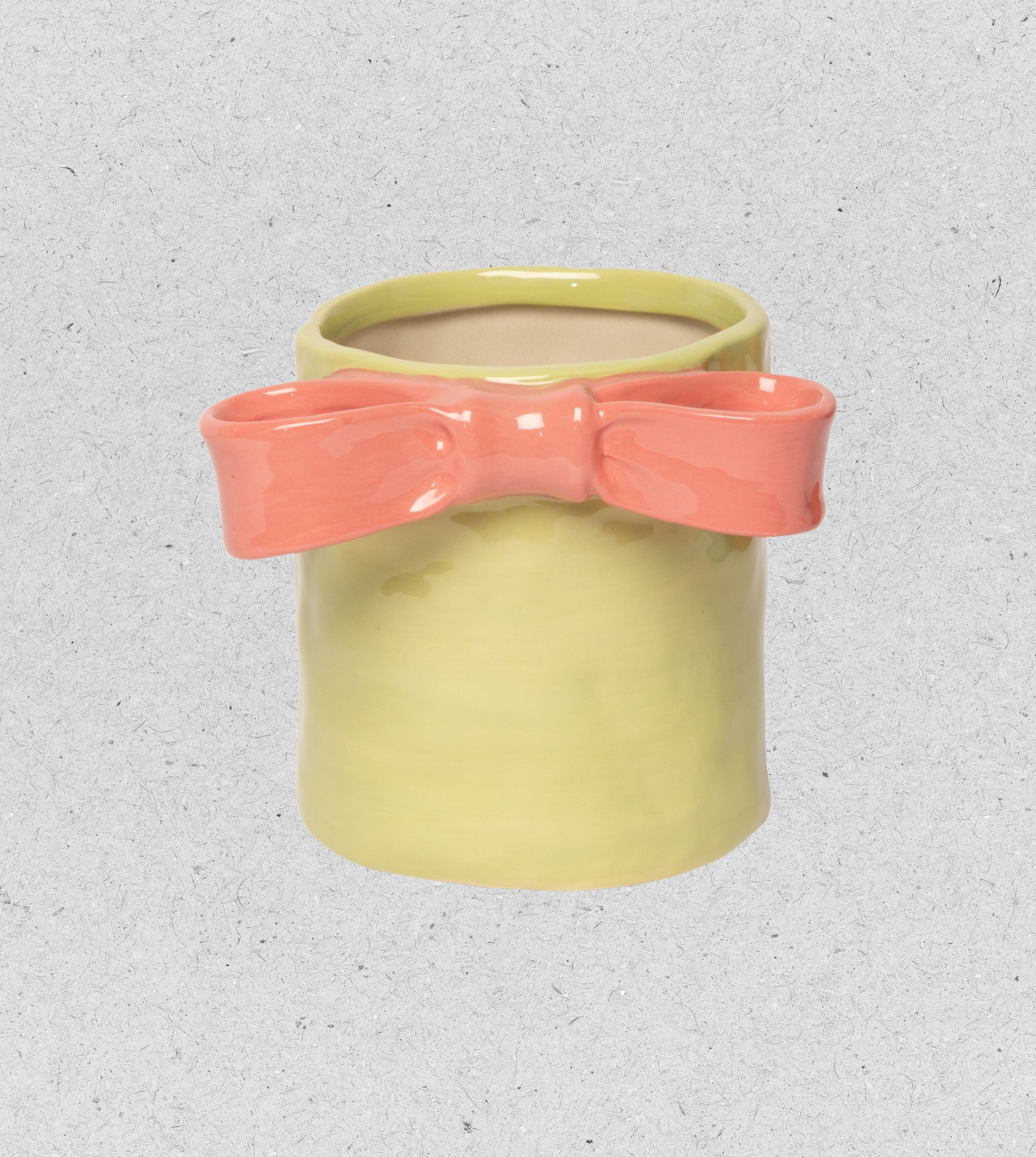 Blumentopf mit Schleife, hellgrün, rosa | 11 x 9,5 cm
