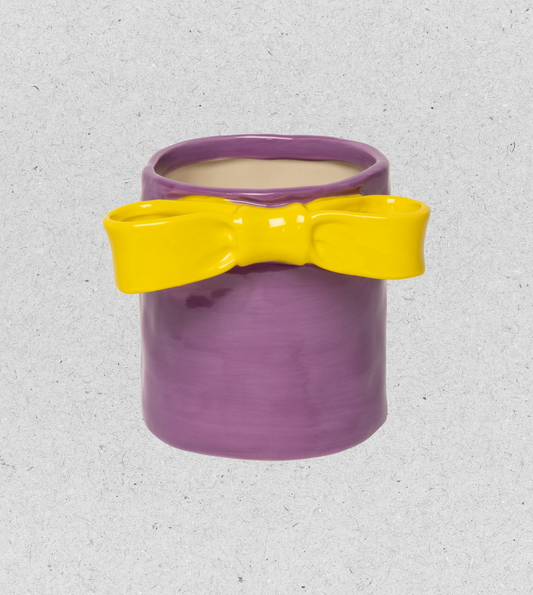 Blumentopf mit Schleife, lila, gelb | 11 x 9,5 cm