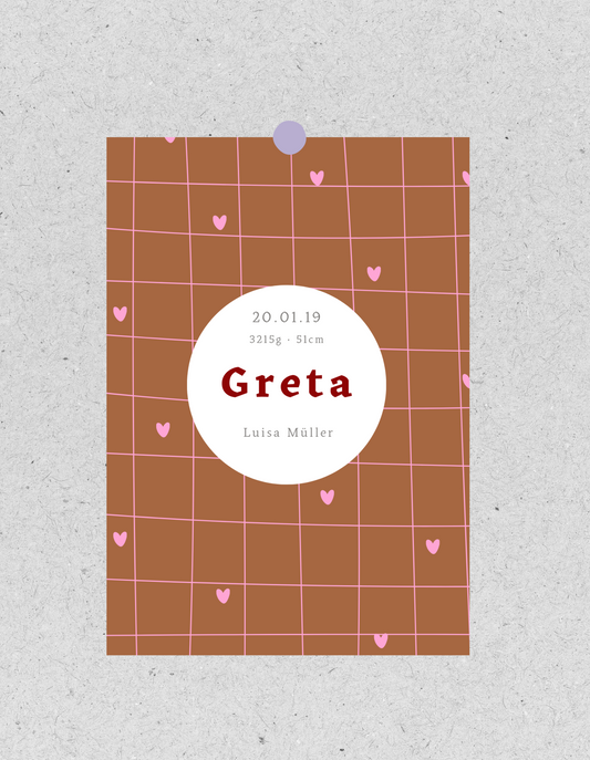 Kids FineArt Print "Kariert mit Herzen" | personalisierbar | Geburtsposter