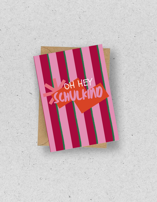 Gestreifte Karte zur Einschulung für Mädchen | mit Umschlag