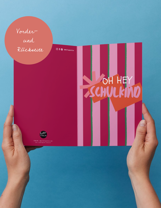 Gestreifte Karte zur Einschulung für Mädchen | mit Umschlag