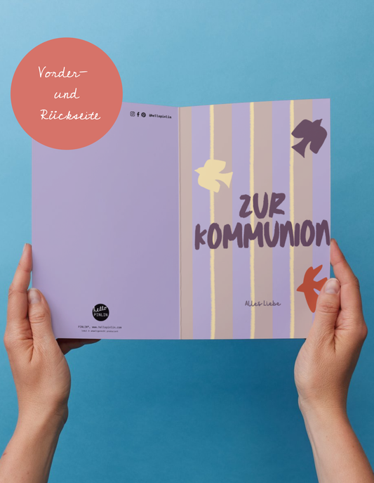 Gestreifte Karte zur Kommunion für Mädchen / mit Umschlag