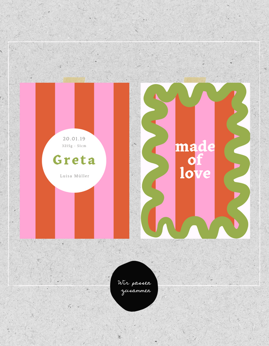 Kids FineArt Print "Gestreift" | personalisierbar | Geburtsposter