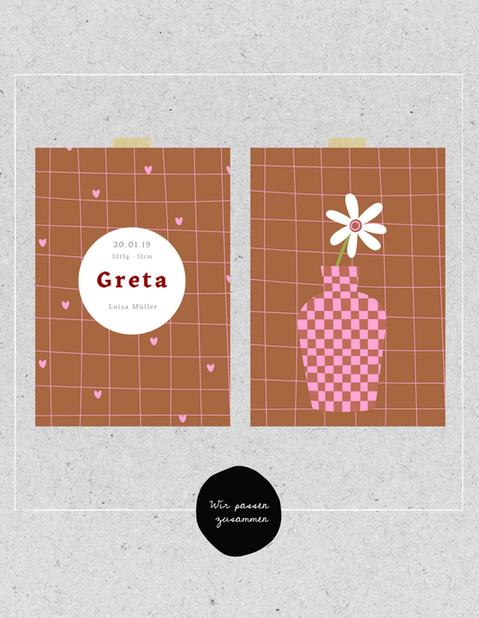 Kids FineArt Print "Kariert mit Herzen" | personalisierbar | Geburtsposter
