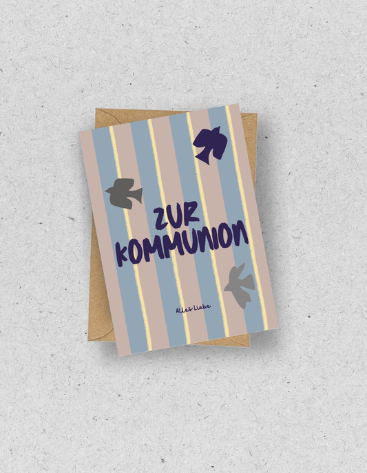 Gestreifte Karte zur Kommunion für Jungen / mit Umschlag