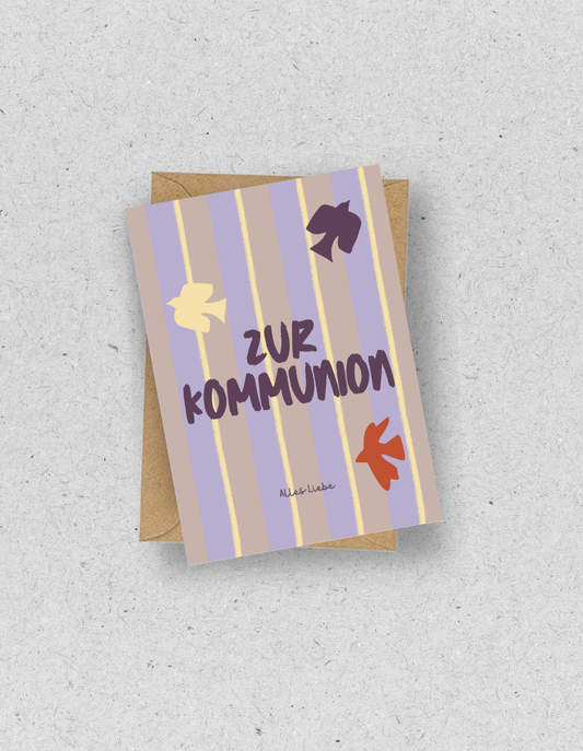 Gestreifte Karte zur Kommunion für Mädchen / mit Umschlag