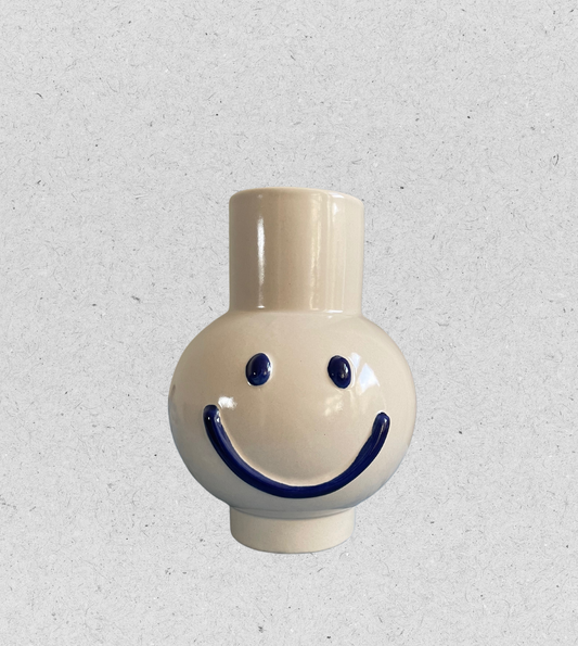 Smiley Vase | Beige / Blau | klein