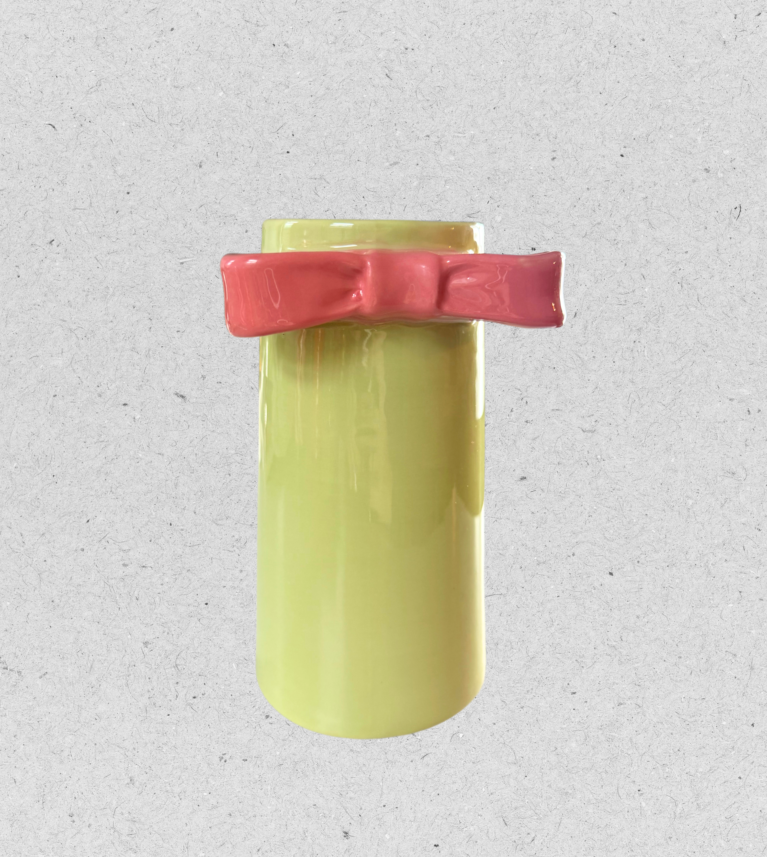 Vase mit Schleife, hellgrün, rosa | 17 x 9,5 cm
