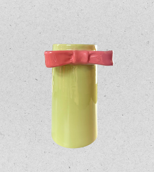 Vase mit Schleife, hellgrün, rosa | 17 x 9,5 cm
