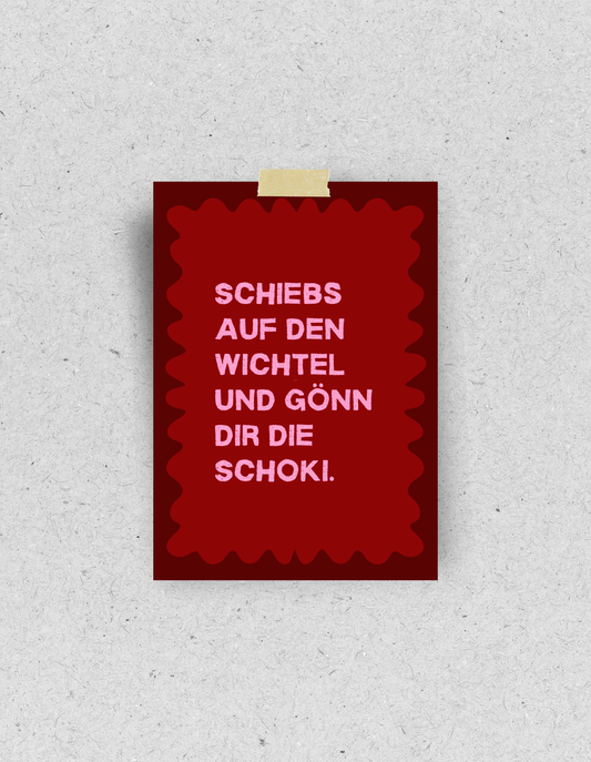 Lustige X-Mas Postkarte "Schiebs auf den Wichtel"