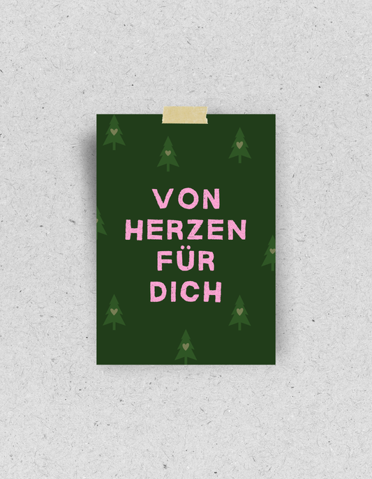 X-Mas Postkarte "Von Herzen für dich"