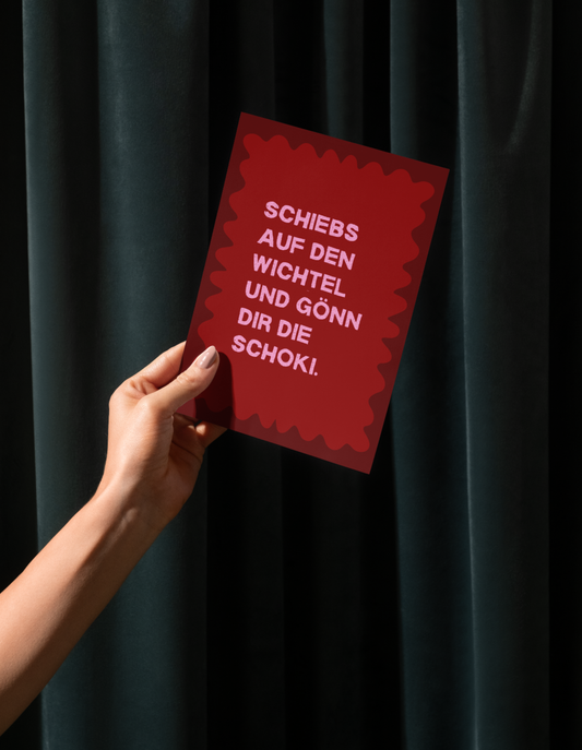 Lustige X-Mas Postkarte "Schiebs auf den Wichtel"