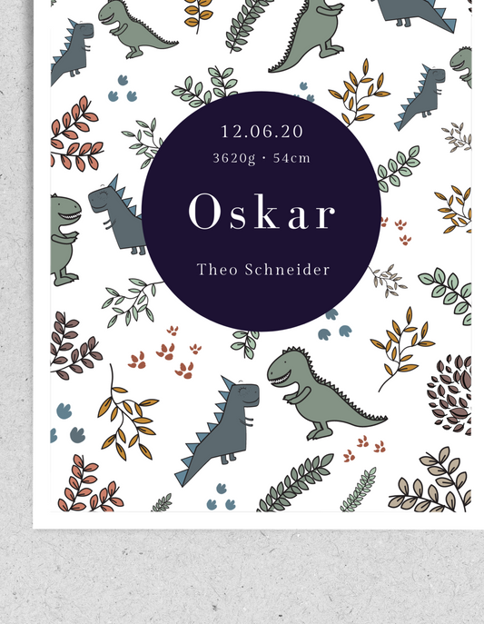 Kids FineArt Print "Dinos" | personalisierbar | Geburtsposter