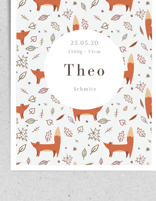 Kids FineArt Print "Little Fox" | personalisierbar | Geburtsposter