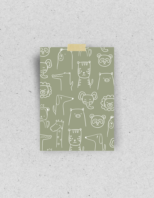 Postkarte "Zooparty" | khaki | Recyclingpapier